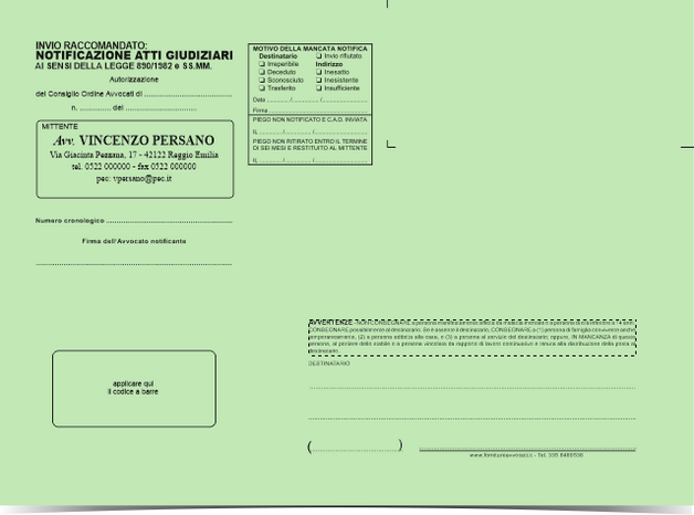 Ai sensi della Legge 890/1982 con Autorizzazione F.to 19x26 personalizzata