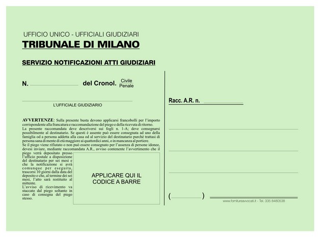 Buste Verdi per Atti Giudiziari 19x26 - Conf. 250 pz. ------------------------ Aggiungi il Tribunale